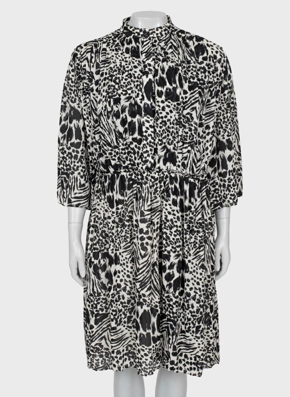 Louis Vuitton Black & White Pleated Silk Shirt Dress Sz.38